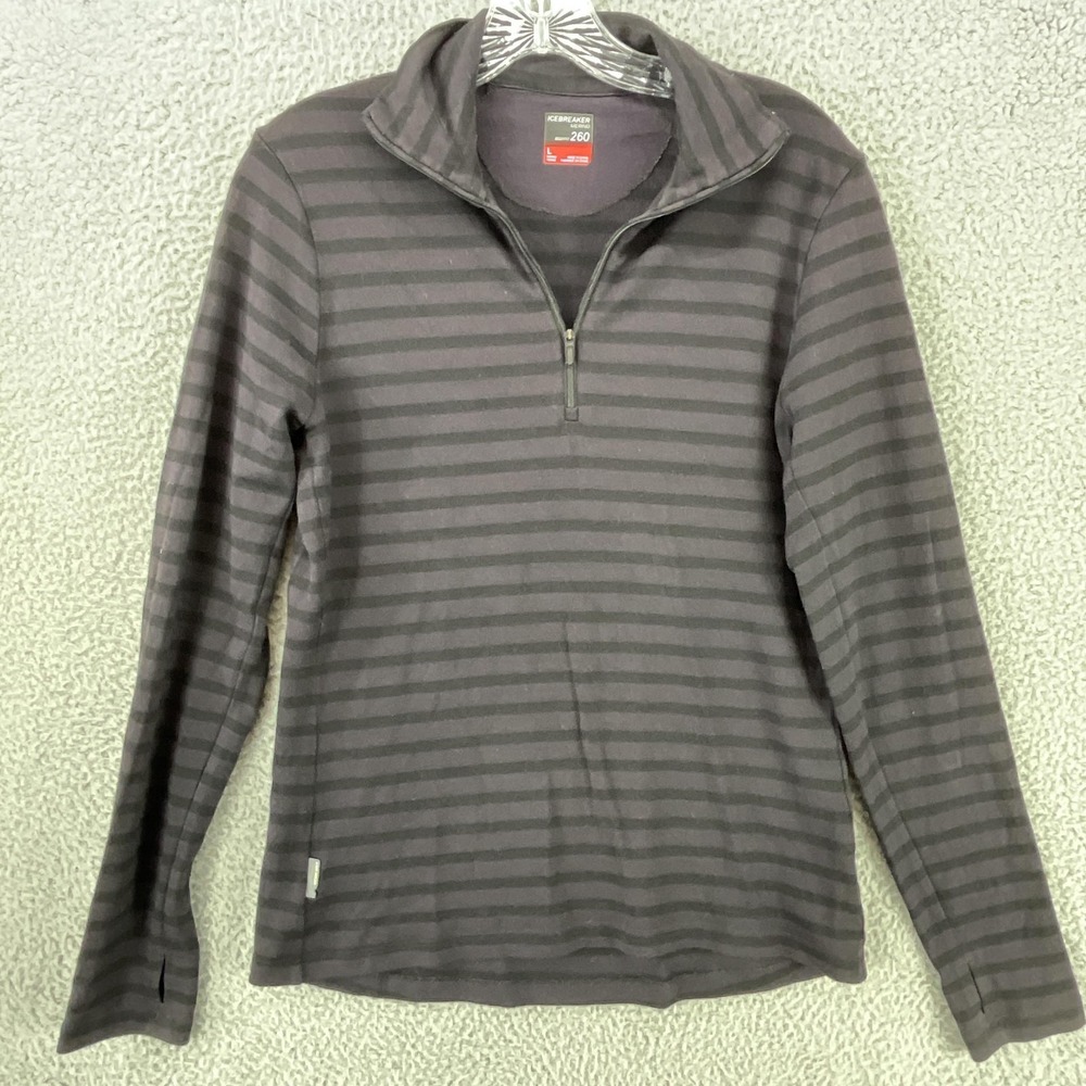 Icebreaker Sweater Womens L Black Pullover Mock Neck 1/4 Zip Merino Bodyfit 260‎